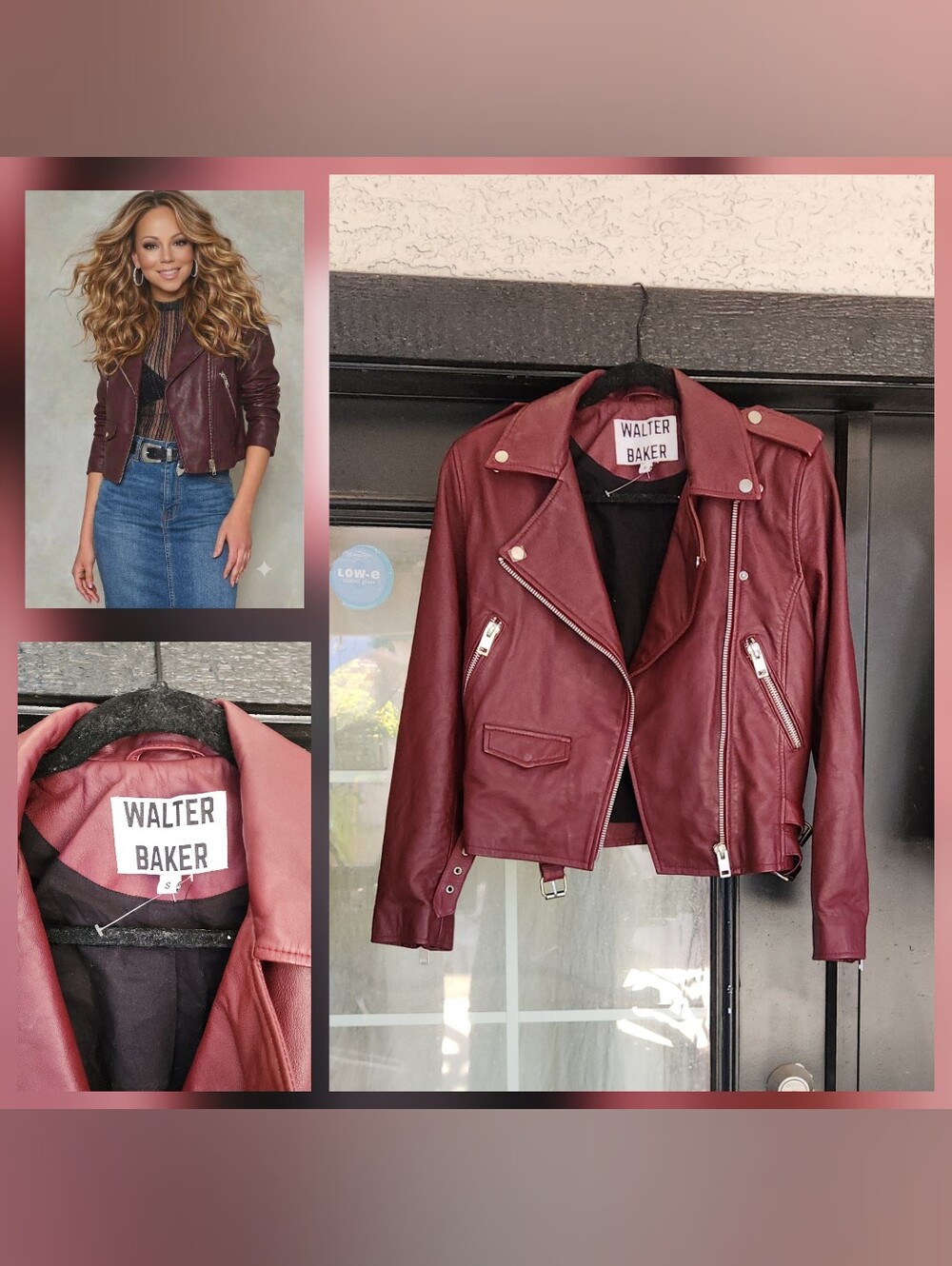 Walter Baker Burgundy Lamb Leather Moto Jacket